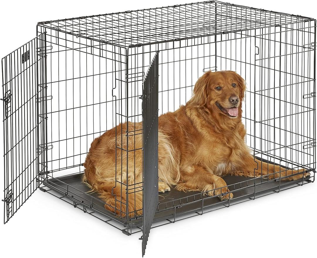 MidWest Homes for Pets 42-Inch iCrate for Large Breeds, 71-90 lbs, Double Door Folding Dog Crate with Divider Panel, Leak-Proof Tray & Secure Latches, Portable, Durable & Easy to Assemble (Black)