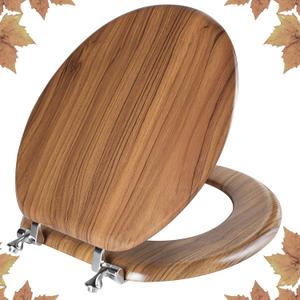 Wood Toilet Seat with Zinc Alloy Hinges (Round, Natural)