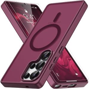 Vansdon for Samsung Galaxy S25 Ultra Case, Compatible with MagSafe, Magnetic Translucent Matte Slim Protective Cover with 1 Screen Protector - Military-Grade Drop Protection (Wine Red)