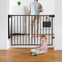Babelio 29.7-46.5" No Bottom Bar Baby/Dog Gate for Stairs, House and Doorways, Auto Close Safety Pet Gates with Large Walk Thru Door, Hardware Mount, Black