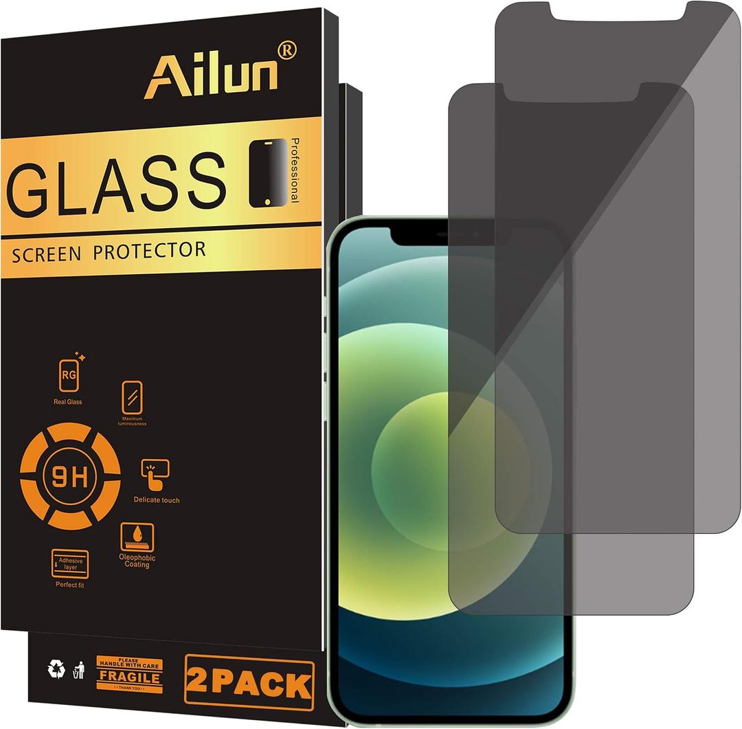 Ailun Privacy Screen Protector for iPhone 12 / iPhone 12 Pro 2020 6.1 Inch 2 Pack Anti Spy Private Case Friendly, Tempered Glass [2 Pack]