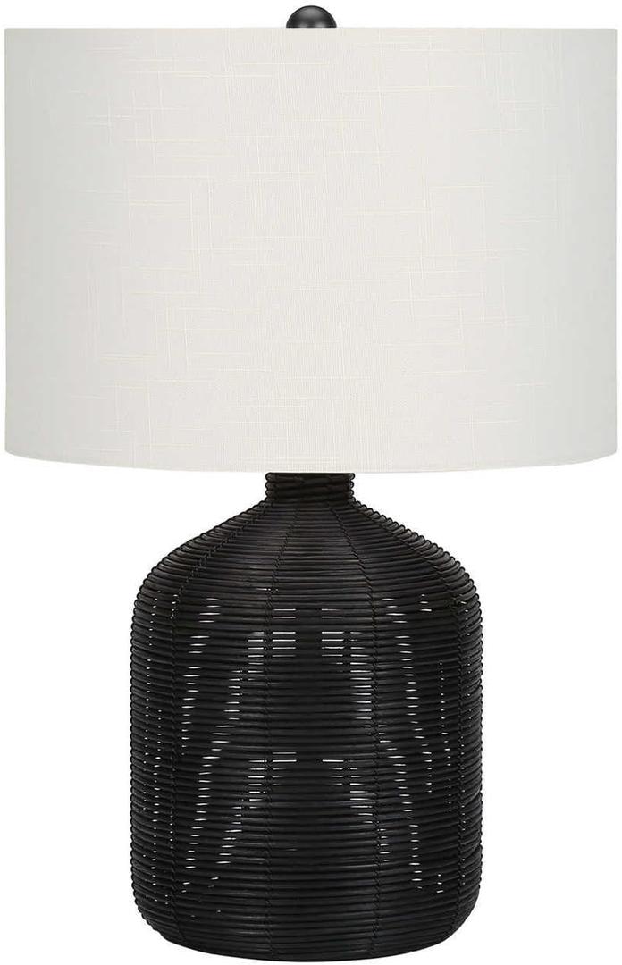 Monarch Specialties I 9734 LightingTable Lamp, Black Rattan, Ivory/Cream Shade, Modern