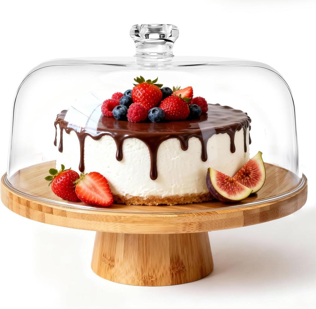 Masthome Bamboo Christmas Cake Stand with Lid, 6 in 1 Cake Holder with Lid, Multi-Functional Serving Platte, Dessert Display Stand and Charcuterie Board for Nuts, Chips & Dips, Fruit Platter