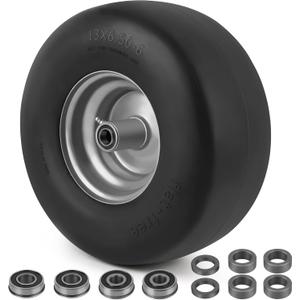 LotFancy 13x6.50-6 Flat Free Lawn Mower Tire and Wheel, 3/4" or 5/8" Bearings, 5.5" Centered Hub, Smooth Tread Tire for Zero Turn Mowers