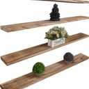 YYWUOJJ Wood Floating Shelves for Wall Decor, Rustic Wall Shelves for Bedroom Bathroom Kitchen Living Room, Set of 4 Light Walnut 48 Inch