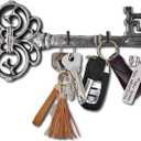 Comfify Cast Iron Skeleton Key Holder - Decorative Farmhouse Rustic Wall Mount Key Organizer - 3 Key Hooks - Vintage Key Rack for Entryway with Screws & Anchors  10.8 x 4.7 - Silver with Black