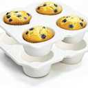 Hiceeden 2 Pack 4-Cup Ceramic Muffin Pan, Nonstick Muffin Tin with Handle, Ceramic Cupcake Baking Pans with Embossed Pattern for Muffin, Cupcake, White, 7.5" x 7" x 1.6"