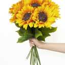 10PCS Sunflowers Artificial Flowers, Fake Silk Sunflower with Long Stem, Artificial Sunflowers for Fall Home Decor, Baby Shower, Wedding Decor and Cemetery Flowers Decor (Yellow)