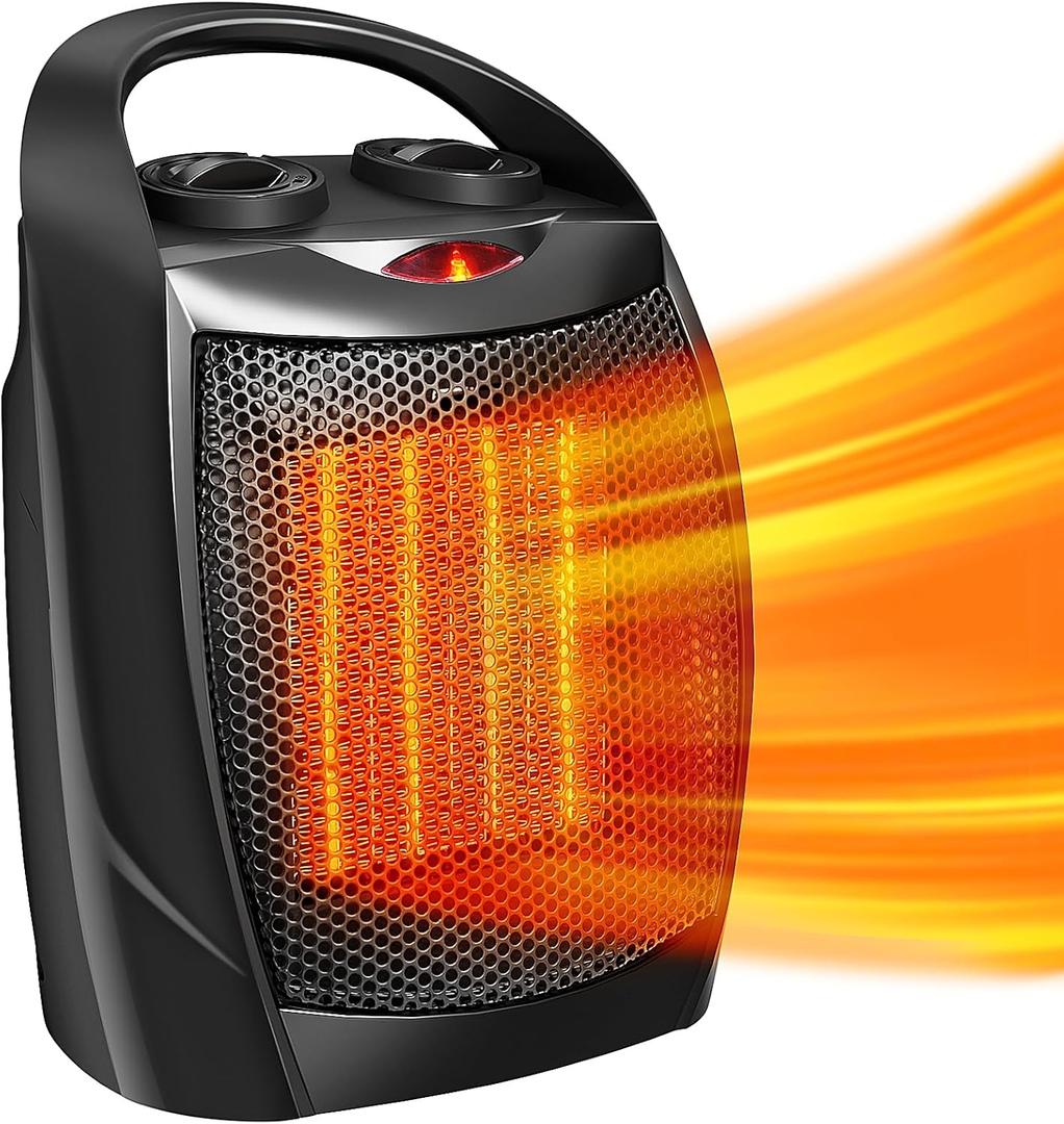 Antarctic Star Space Heater,Electric Portable Heater Fan for Indoor Use 750W/1500W ETL Certified Ceramic Small Mini Heater with Thermostat, Home Dorm Office Desktop and kitchen,Black (9.5 IN)