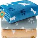Luciphia 1 Pack 3 Blankets, Cute Dog Printed Fluffy Fleece Pet Blanket for Dogs Cats Washable, Warm Soft Throw Cover for Crate Couch, Gifts Puppy Essentials, Blue/Grey/Khaki, Small (23x16 inch)