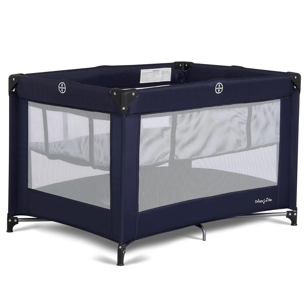 Dream On Me Zazzy Portable Playard with Bassinet - 360 Mesh Visibility, Quick Folding Travel Friendly Design, Carry Bag and Foldable Mattress Pad Included, Compact and Lightweight - Navy