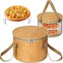 Pickmesh Round Pie Carrier 12 x 7 Inch Insulated Casserole Carriers with Lid and Detachable Handle for Hot or Cold Food Cake Transport Thanksgiving Christmas Gift (Buffalo Leather Color)