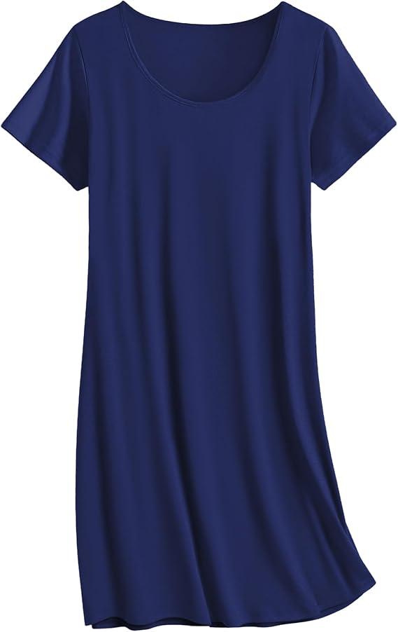 Ekouaer Nightgowns for Women Cotton Sleepshirts Short Sleeve Nightshirt Tshirt Night Gown Casual Sleepdress Comfy Nightdress Blue, Size 2XL