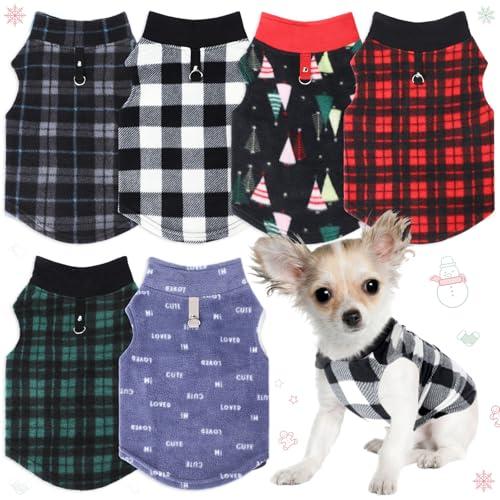 Shinylin 3 Pack Fleece Dog Sweater with Leash Ring Winter Dog Clothes for Small Medium Pets Pullover Vest for Walking Warm Soft Puppy Outfit for Cold Weather Christmas Pet Apparel(Xs,B Style)