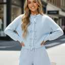 Women's Cardigan Sweaters Bow Button Down Cardigans Fall Fashion Clothes Knit Tie Open Front Coats (Blue, S)