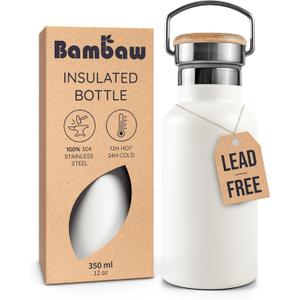 Bambaw 12 oz Water Bottle Insulated, White Water Bottle with Handle, Travel Water Bottle Stainless Steel, Insulated Water Bottle No Straw, Small Metal Water Bottle  Polar White