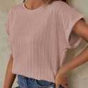 Womens Summer Tops Crochet Cap Short Sleeve Shirts Casual Loose Texture Round Neck Knit Tshirts Blouse (L)