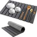 Large Stone Dish Drying Mat for Kitchen Counter, 23''15'' Grey Dishes Drying Matt Kitchen Counter, Absorbent Diatomaceous Earth Bath Quick Dry Mats for Tableware, Bottles and Cup (24" x 15")