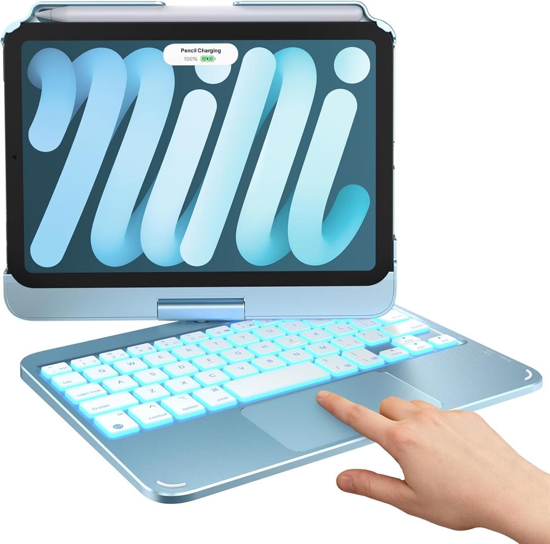 typecase Keyboard Case for iPad Mini 7 (2024) & Mini 6 (2021) - Wireless Case with Keyboard for iPad Mini 7th 6th Generation 8.3" - 10 Colors Backlit Keyboard Cover with Trackpad - Light Blue