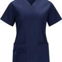 Women's V-Neck Scrub Top with 3 Pockets  Comfortable, Durable, Stretch Medical Uniform