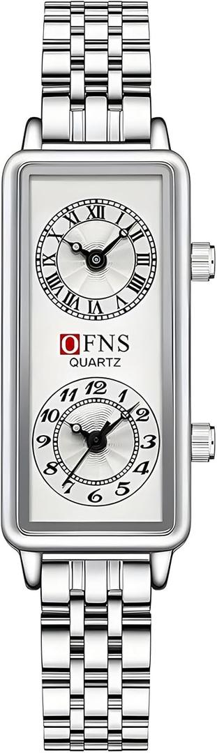 Gosasa Fashionable Women's Quartz Watch, Rectangular Dial with Dual Time Zones, 30m Water Resistant