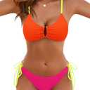 Blooming Jelly Womens Sexy 2 Piece Bikini Sets Cheeky High Cut Bathing Suit Color Block Textured U-Wire Swimsuits 2026 (M)