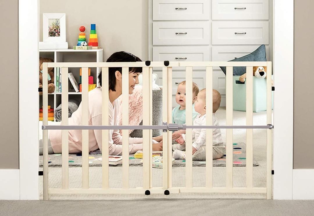 Regalo Easy Fit Wooden Decor Adjustable 42-Inch Extra Wide Baby Gate, Natural Wood