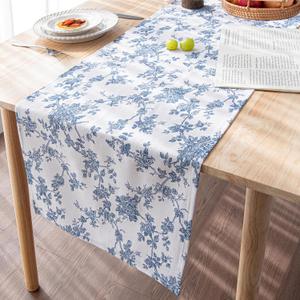 Blue Floral Runner for Table - 14 x 48 Inch - French Country Vintage Linen Table Runners 48 Inches Long for Holiday Kitchen Dining Wedding Home Party Decoraion,Vintage Floral
