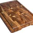 Walnut Wood Cutting Board for Kitchen, End Grain Chopping Board with Juice Groove, Heavy Duty Checkered Board for Cheese and Vegetables, Non-slip Feet 16.5" x 11.6" x 0.8"