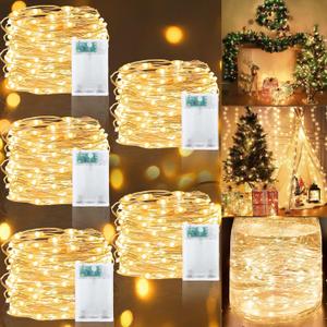 TURNMEON [ 5 Pack & Timer ] Fairy Lights Christmas Decorations Total 500 LED 165 Ft Copper Wire String Lights Battery Powered Christmas Tree Lights Indoor Outdoor Home Xmas Decor, 100LED 33Ft Each