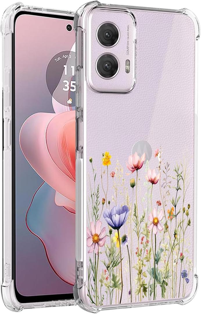 Design for Moto G Power 2024 Case: Clear with Design Soft TPU Four Corners Against Falls Shock Absorption Slim Embossed Pattern Protective Back CoverWildflowers 01 (Blooms 18)