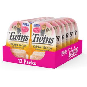 INABA Twins for Cats, Grain-Free Shredded Chicken & Broth Gele Side Dish/Complement/Topper Cups, 1.23 Ounce - 2 Count (Pack of 6), Chicken Recipe (EXP 02/06/27)