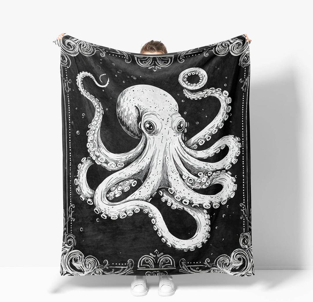 Octopus Throw Blanket Soft Warm Cozy Ocean Octopuses Blankets Fuzzy Plush Fleece Octopus Blanket Nautical Gifts for Couch Bed Sofa Home Decor 40''X50''