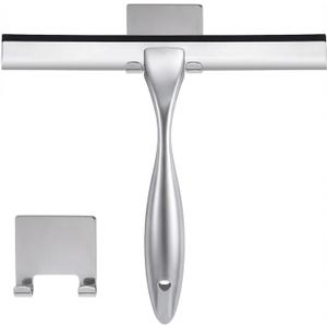 NETANY Shower Squeegee, 10-Inch Silver Squeegee, All-Purpose Stainless Steel Squeegee for Bathroom, Shower Doors, Mirrors, Tiles and Car Windows - 100% Streak Free