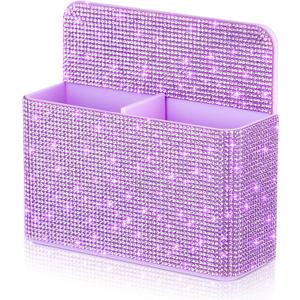 Purple Bling Magnetic Pen Holder for Refrigerator, Women Girls Locker Accessories, Marker Holder for Whiteboard, Sparkly Gift Desk Organizer for School Office Supplies(Medium, Rhinestone)