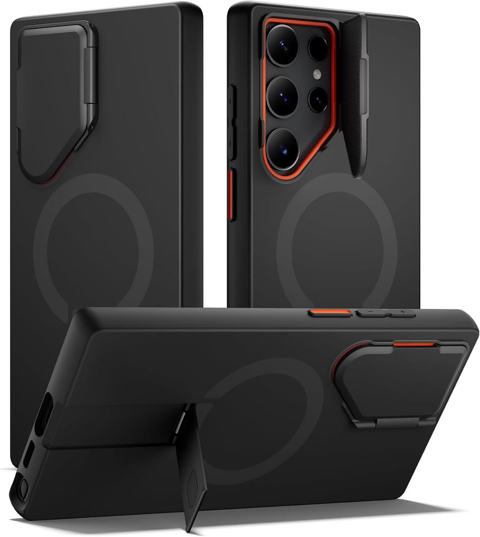 SURITCH for Samsung Galaxy S23 Ultra Phone Case, Magnetic Protective Cover with Camera Cover & Adjustable Metal Kickstand for Galaxy S23 Ultra -Black