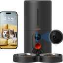 WOPET Automatic Cat Feeder with Camera for Two Cats, 6L Automatic Dog Feeder with HD Video and Night Vision, 5G/2.4G WiFi Pet Feeder for Cats & Dogs, SD Card Storage & 2-Way Audio (Black)