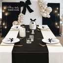 B-COOL Black Table Runner 16 Pack Satin Table Covers Long Silk Smooth Fabric for Wedding Birthday Party Banquet Table Decorations 12x108 inch
