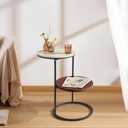 End Table, Boho Side Table with Storage Shelf, 42D x 42W x 60H centimetres