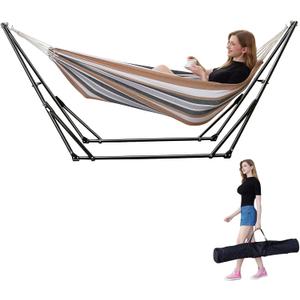 Hammock with Foldable Steel Stand,Frabic Tension Adjustable Indoor,Carrying Bag Included, 616 lbs Weight Capacity, Portable Suitable for Outside Garden Yard Outdoor Inhouse Yellow