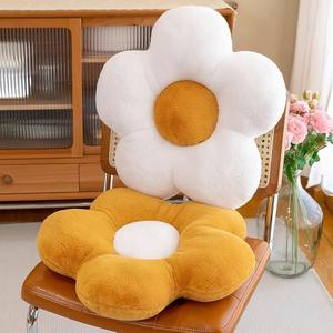 Triforde 2 PCS 19.7In Flower Pillow Yellow White Daisy Throw Pillows Set Daisy Shaped Plush Floor Cushion Cute Flower Pillows Desk Chair Cushion for Living Room Bedroom Sofa Decor