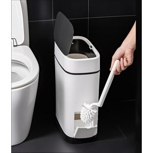 3.7 Gallons Bathroom Trash Can and Toilet Brush Set, 14 Liter Slim Trash Can with Toilet Brush Holder Set for RV, Black Lid