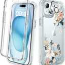 Diaclara Designed for iPhone 15 Case, Full Body Rugged Case with Built-in Touch Sensitive Anti-Scratch Screen Protector, with Camera Lens Protector for iPhone 15 6.1" (Lily) Butterfly