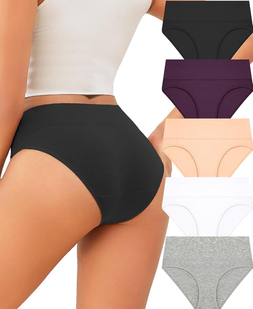 FINETOO Womens Underwear Cotton Cheeky Bikini Mid Rise Stretch Ladies Panties Soft Breathable Underwear Women Pack 5 (XL)
