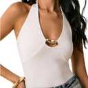 SOLY HUX Women's Sleeveless Deep V Neck Halter Tops Backless Summer Fitted Going Out Tank Tops Camisoles (Large)