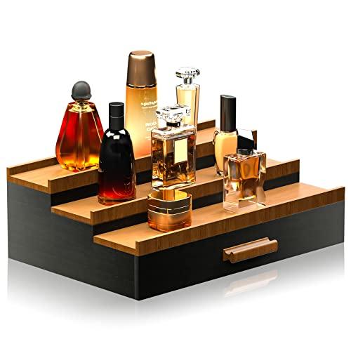 Sephyroth Cologne Organizer for Men 3 Tier of Cologne Display with Drawer Storage Perfume Organizer Display,Great Gift for Man (Black Walnut)
