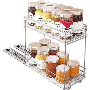 BBV Spice Rack Organizer, Double layer Seasoning Organizer for Cabinet Countertop, Kitchen, Pantry, Sliding Metal Chrome Spice Organization (5 inch), Silver