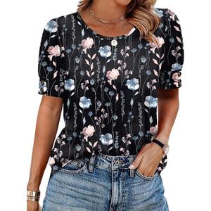 OFEEFAN Womens Tops Short Sleeve Shirts with Buttons Spring Fashion Blouses Dressy Casual Plus Size Summer Outfits, Size Large