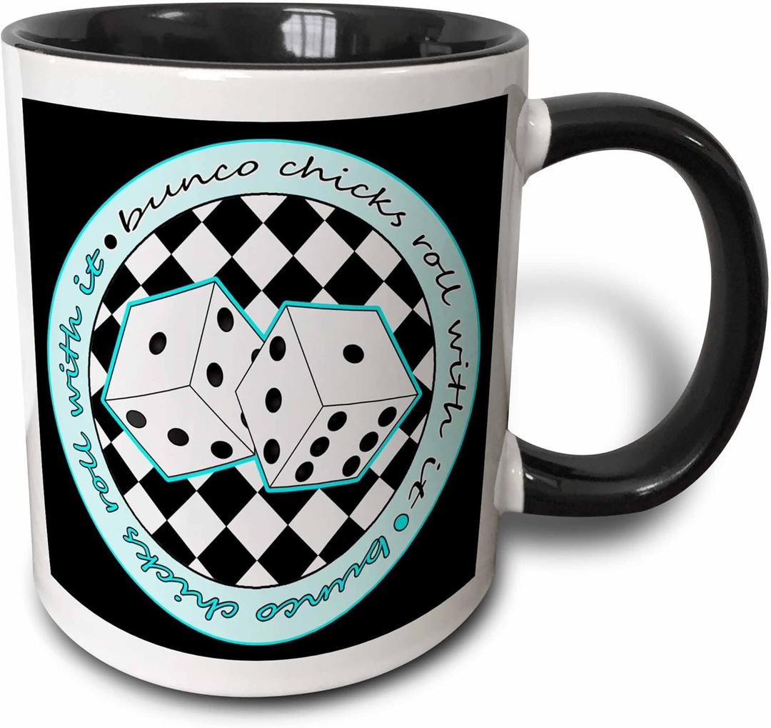 3dRose mug_28496_4 Bunco Chicks Roll With It Blue and Black - Two Tone Black Mug, Multicolor, 11 oz