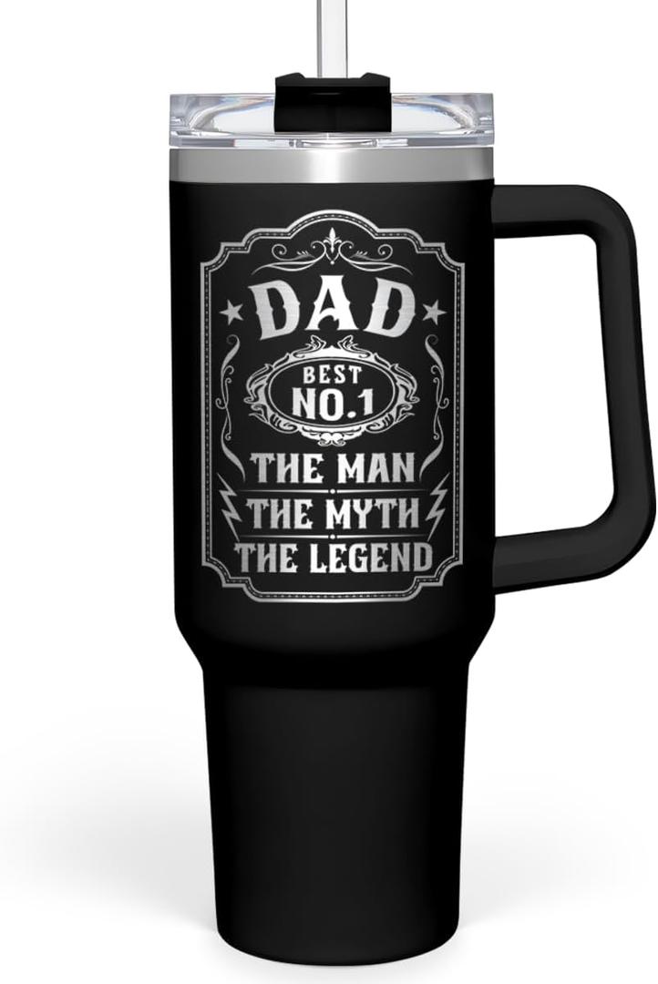 SANDJEST Dad 40 oz Stainless Steel Insulated Tumbler With Handle & Straw Lid for Dad on Fathers Day, Birthday, Christmas or Valentine's Day (Dad 3)